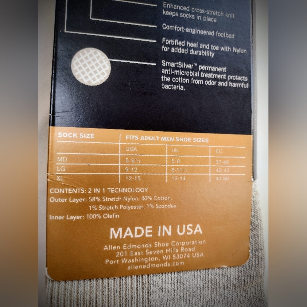 Brand New Men's Allen Edmonds Dress Socks, Size XL (Shoe Size 12-15) - Picture 7 of 7